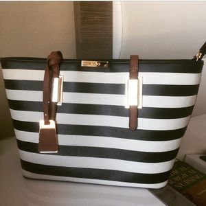 Aldo black and white stripped tote bag